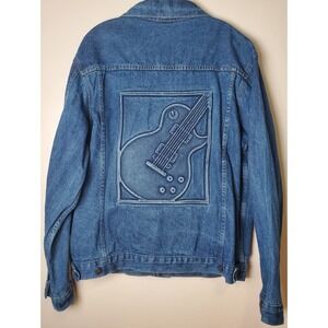 Vintage Rockabilly Tyca Denim Jean Trucker Jacket Embossed Guitar 2XL XXL USA